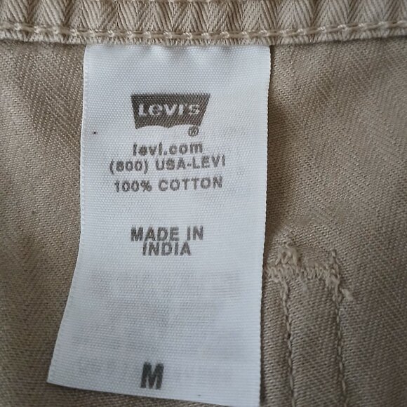 Levi's Cargo Pants Size M Clamdiggers Capri Drawstring 100% Cotton Khaki Tan - Picture 9 of 10
